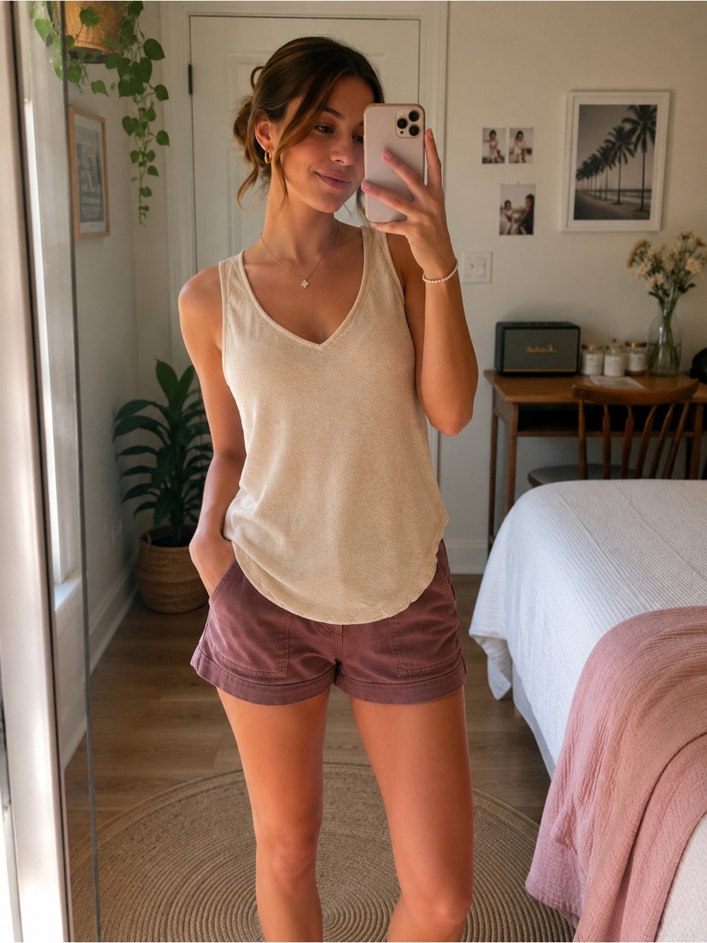 Natura Spirit Tank Top Natural Fiber Beige V-Neck Tank Top MADE in Portugal